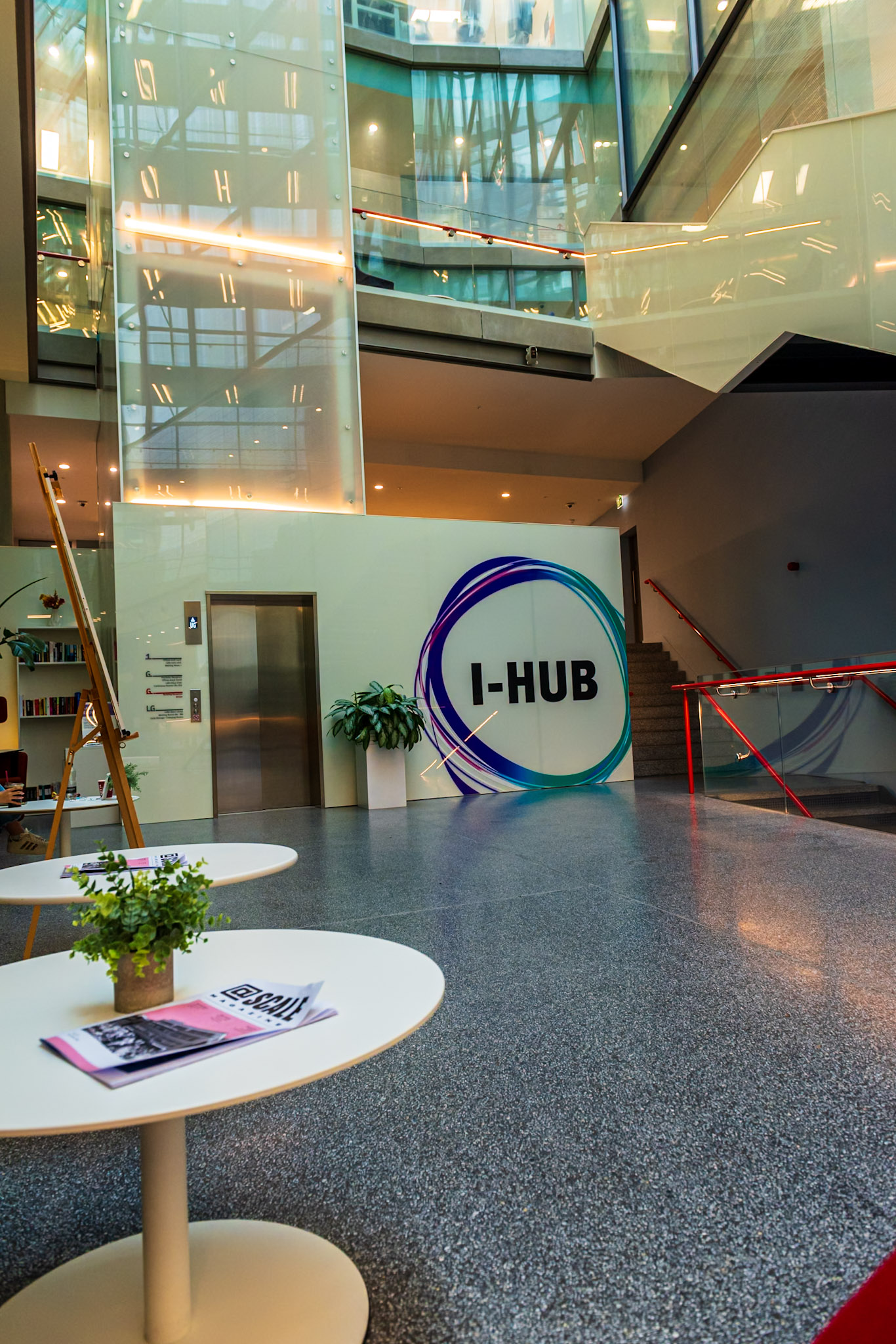 I-HUB lobby with I-HUB logo